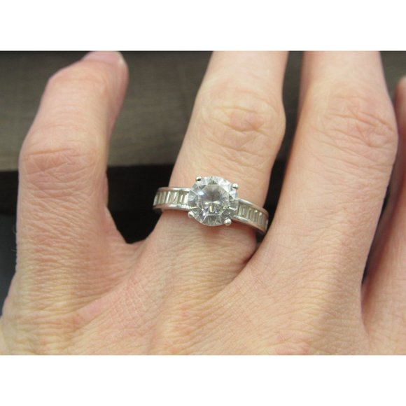 Size 6.25 Sterling Silver Round Cubic Zirconia With Channel Accents Band Ring - Picture 3 of 8